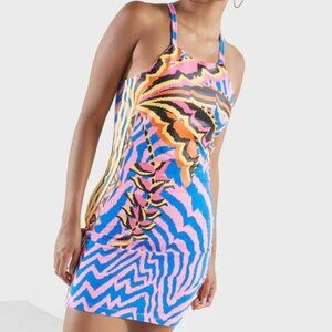 Adidas x FARM Rio Tropical Stripe Stretch Cotton Minidress Women's Size L Sporty